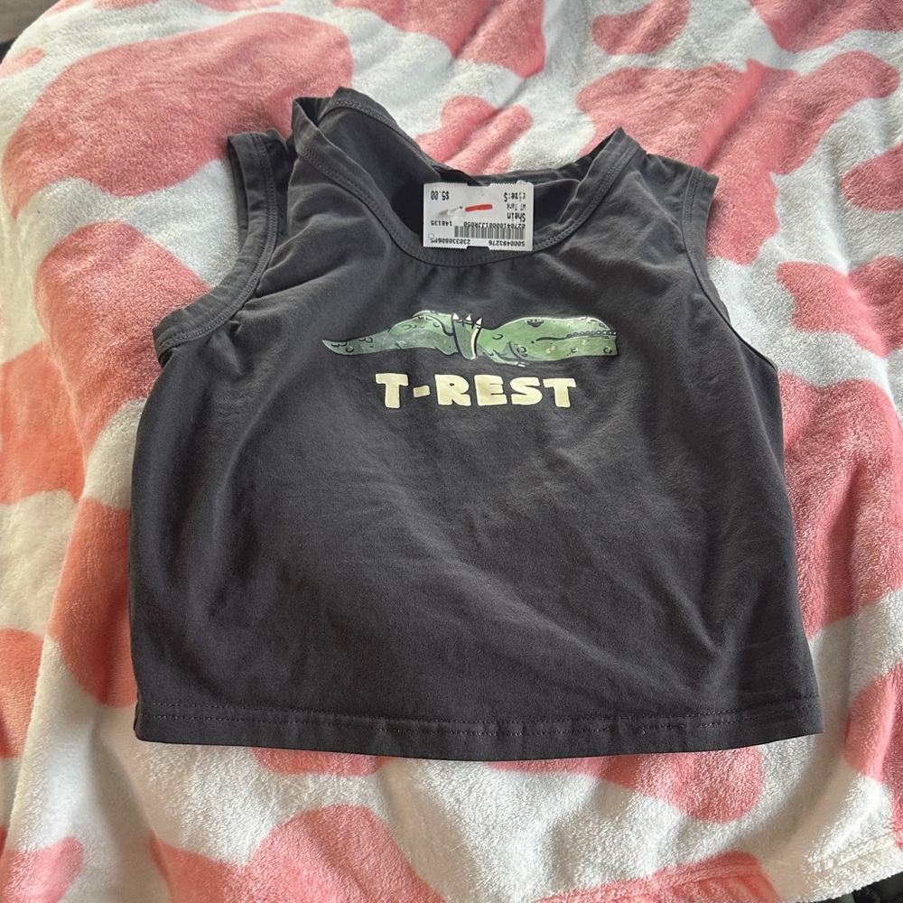 SHEIN Gray T-Rex Graphic Tank Top